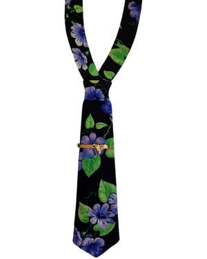 NANDANIE Floral Printed Petite Necktie + Tie Bar - Green
