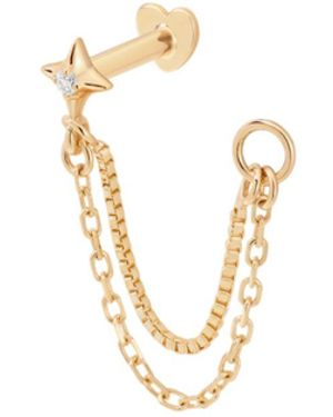 Vanhi 14K Solid Lab-Grown Diamond Double Chain Flat Back Stud - Metallic