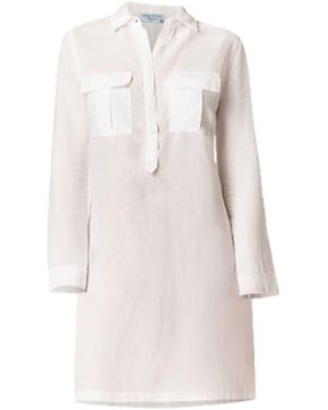 Haris Cotton Long Sleeved Linen Shirt Dress With Front Pockets - White
