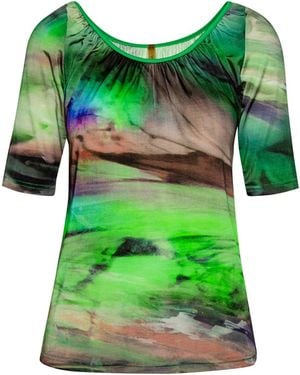 Conquista Swirly Print Scoop Neck Top - Green