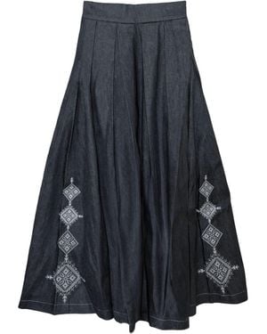 L2R THE LABEL Dark Embellished Emberloom Denim Maxi Skirt - Blue