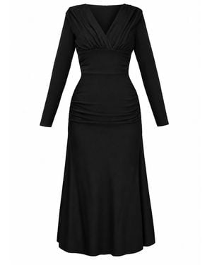 ALINA CERNĂTESCU Bacardi Classic Draped Midi Dress With Long Sleeves - Black