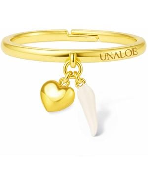 Unaloe Vermeil Adjustable Enamel Heart & Cornicello Ring – Italian Lucky Charm Jewellery - Yellow