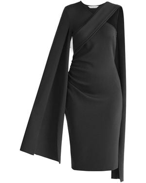 Paisie Asymmetric Draped Cape Sleeve Dress - Black