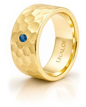 Unaloe Hammered Plated Wide Band Ring With Natural Sapphire - Metallic