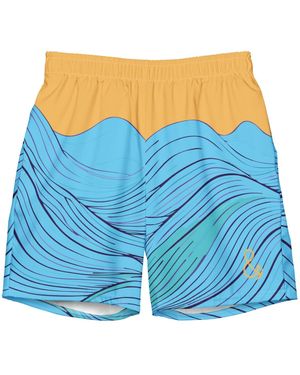 Anchor and Crew Deep Waves Pattern Recycled Fabric Swim Shorts - Blue
