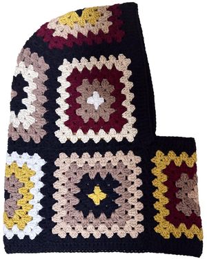 Ana Chic And Burgundy Granny Square Handmade Crochet Balaclava - Blue