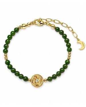 Aurozia Lotus Within Vermeil Plated Sterling As You Wish Nephrite Jade Beaded Bracelet - Metallic