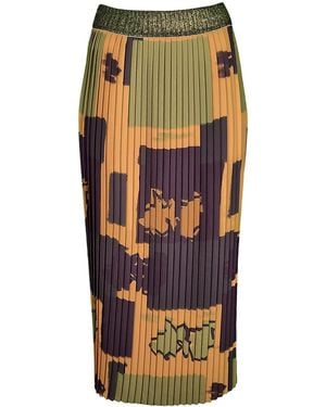 Lalipop Design Pleated Maxi Skirt With Sparkly Waistband - Yellow