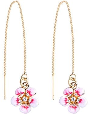 My Little Nature Plated Threader Earrings – Pull-Through Dangling Earrings With Flower Charms - White