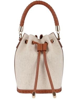 Saonara Brand Mini Bucket Bag Linen Caramel Leather - Pink