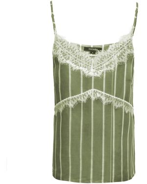 Smart and Joy Lace Cleavage Striped Camisole Top - Green