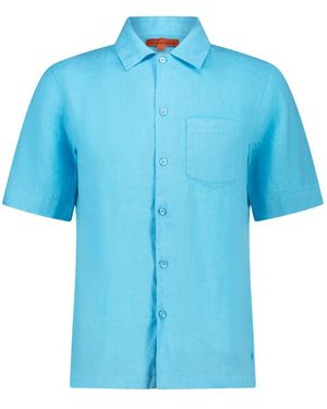 Maison Tangerine Aqua Linen Short Sleeve Shirt For - Blue