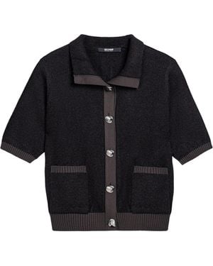 Nocturne Contrast-Trim Short-Sleeve Cardigan - Black