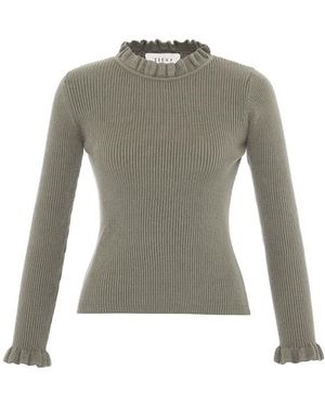 Theo the Label Neutrals Pallas Rib Knit Ruffle Neck Sweater - Green