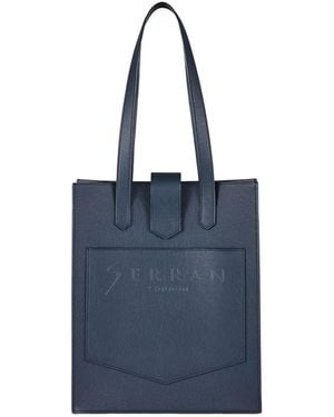 Seren London Leather Tote Bag - Blue