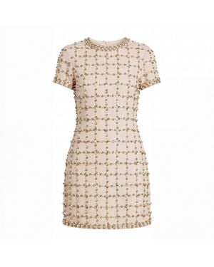 Mac Duggal Embellished Short Sleeve Mini Dress - Natural