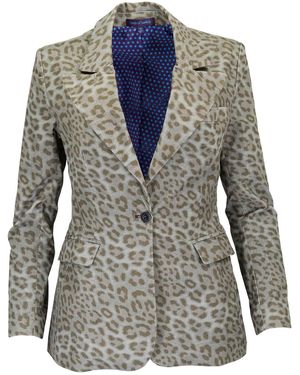 lords of harlech Jolene Leopard Sage Velvet Tailored Jacket - Blue