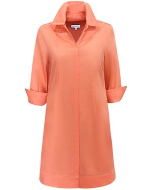Perlavera Ciam Solid Cotton Satin Three Quarter Sleeve Length Slim Fit Mini Dress - Orange