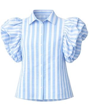 Tantra Spain Sl Striped Shirt With Puffed Sleeves - Blue