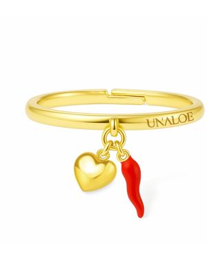Unaloe Vermeil Adjustable Heart & Italian Horn Ring – Lucky Charm Protection Jewelry For - Yellow