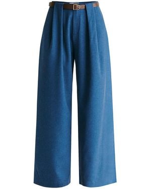 Paisie Belted Wide Leg Pants With Box Pleats - Blue
