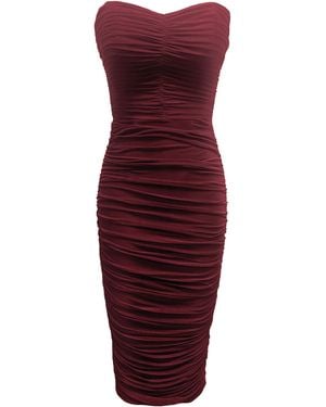 Dress the Population ' Heather Burgundy Strapless Ruched Midi Dress - Purple