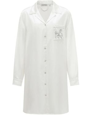 NOT JUST PAJAMA Diamond Poodles Silk Shirt Dress - White
