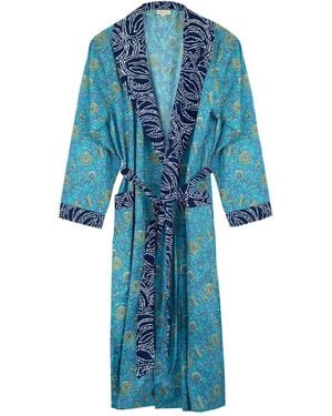 Inara Indian Cotton Waterlily Print Robe - Blue