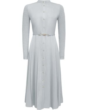 Roch Perel Cable Knit And Satin Dress - Grey