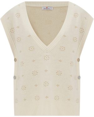 Peraluna Lulu Snow Flake Knit Sparkle Long V Neck Vest - Natural