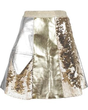 Lalipop Design Two-Tone Metallic-Effect Cotton Gabardine & Double-Sided Sequined A-Line Mini Skirt - Natural