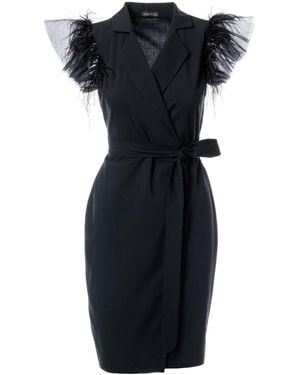 concept A trois Short Wrap Blazer Dress With Winged Tulle Sleeves - Black
