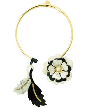 Gissa Bicalho Neutrals Handmade Acrylic Necklace Choker Camellia Nacre - Metallic