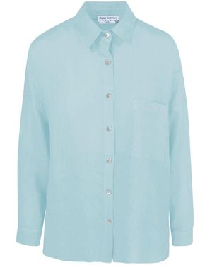 Haris Cotton Solid Drop Shoulder Linen Shirt Ocean Air - Blue