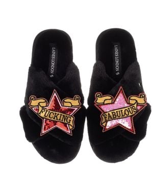 Laines London Classic Laines Slippers With & Fucking Fabulous Brooches - Black