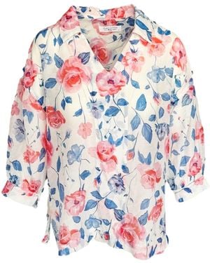 Haris Cotton Ballon Sleeved Printed Silk Blend Blouse Wild Rose - Multicolor