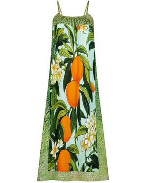 DHARA SHETH DUBAI Fleur & Fruit Vintage Spaghetti Strap Maxi Dress - Green