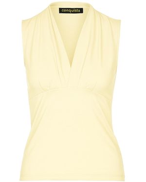 Conquista Neutrals Cream Sleeveless V-Neck Jersey Top – Stretch Cotton-Blend Fabric - Yellow