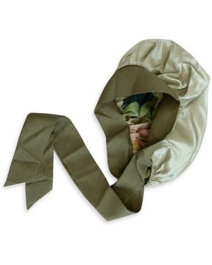 Hi Silk Patterned Adjustable And Reversible Mulberry Silk Bonnet With Silk Twill Tie - Green