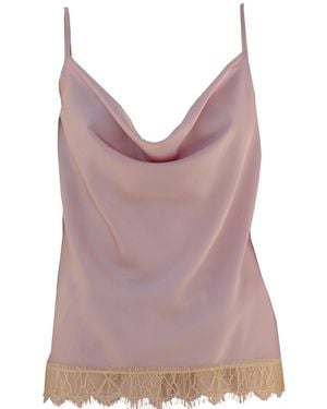 Noblesse Oblige Cactus Flower Lace Trimmed Cowl Neck Camisole - Grey