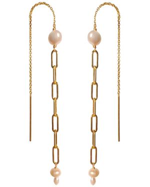 Astor & Orion Mae Paperclip Chain & Pearl Threader Earrings - Metallic