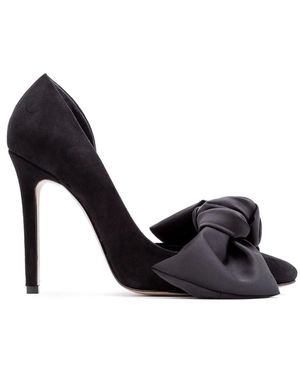 Ginissima Samantha Suede And Oversized Satin Bow Open Sided Stiletto - Black