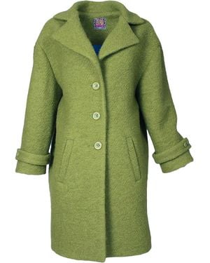 Lalipop Design Wool Blend Coat With Large Leaf Embroidery At The Back - Green