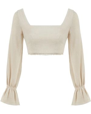 Lilamie Neutrals Venice Square Neck Long Sleeve Beach Bustier Top - White