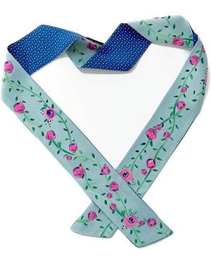 Maraethra Rose Pop Silk Tie Scarf Mint - Blue