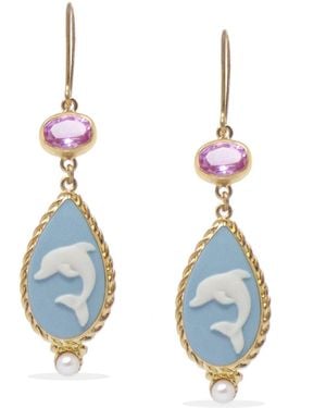 Vintouch Italy Dolphins Cameo Earrings With Quartz - Blue
