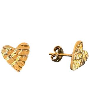 Aki Roc Jewelry Heart Stud Earrings Brass - Metallic