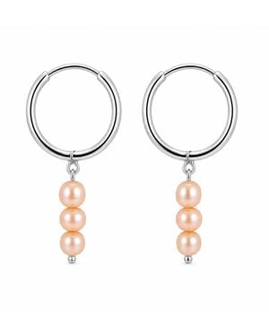 Pearl Code Peach Pearl Huggie Earrings – Small Hoops - White