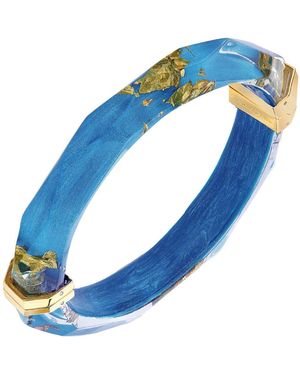 Gold & Honey 24K Leaf Lucite Bangle - Blue
